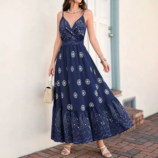 Blackbird Boutique Resort-Style Floral Print Dress - V-Neck, Backless Design