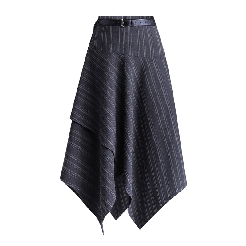Blackbird Boutique High-Waisted Gray Patchwork Skirt - Asymmetrical, Mid-Length