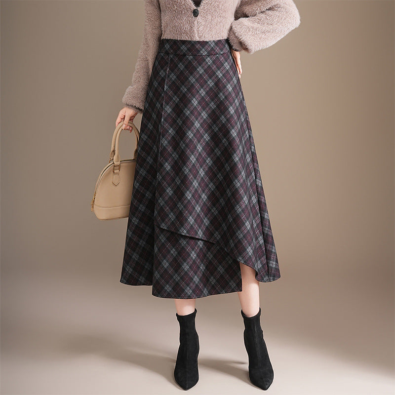 Blackbird Boutique High-Waisted Patchwork Plaid Skirt - A-Line, Midi Length