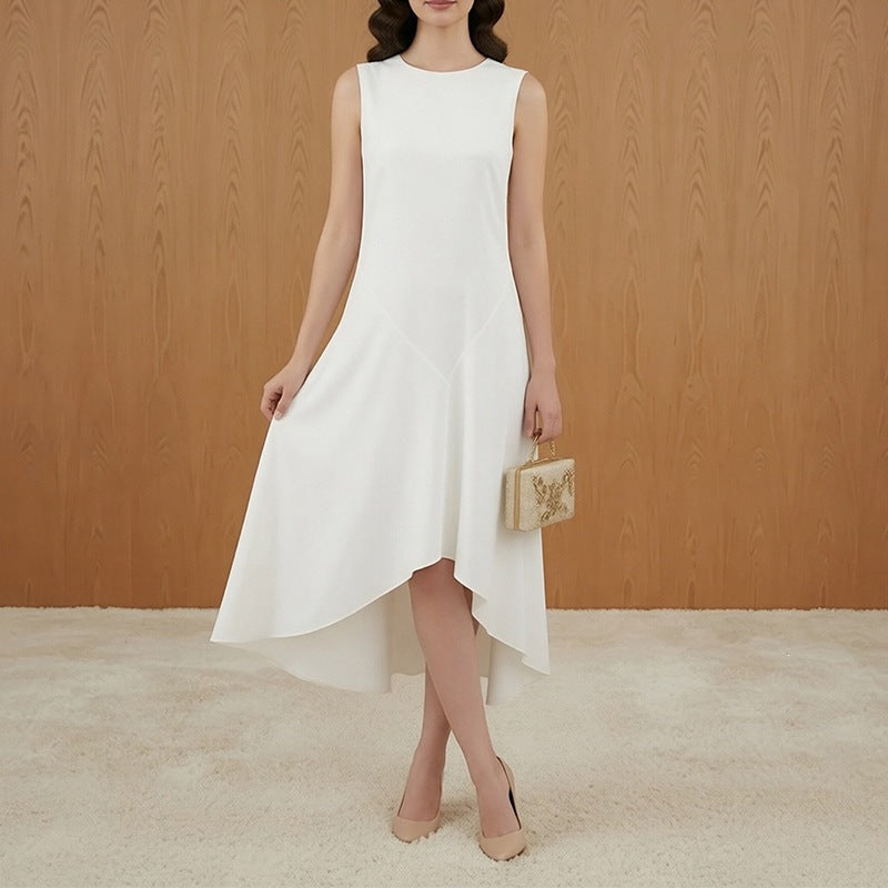 Blackbird Boutique High-Waisted White Midi Dress - Sleeveless, Slim Fit