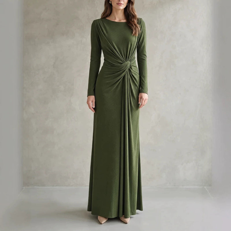 Blackbird Boutique Off-Shoulder Maxi Dress - Ruffled Bell Sleeves, Bodycon, Dark Green
