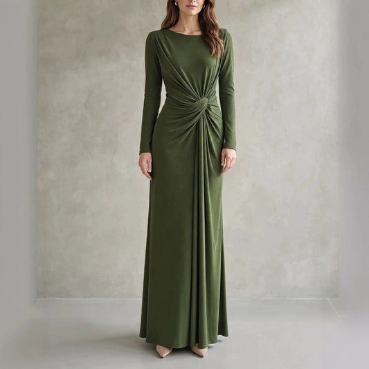 Blackbird Boutique Off-Shoulder Maxi Dress - Ruffled Bell Sleeves, Bodycon, Dark Green