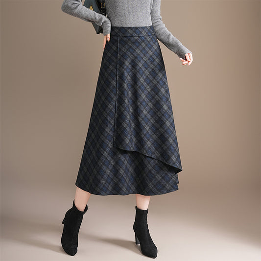 Blackbird Boutique Plaid A-Line Midi Skirt - High-Waisted, Patchwork Design