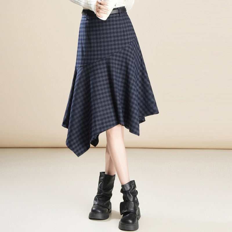 Blackbird Boutique Winter Plaid Patchwork Skirt - A-Line, High-Waisted, Irregular Hem