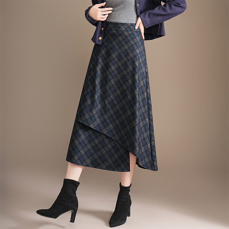 Blackbird Boutique Women's Plaid A-Line Midi Skirt - High-Waisted, Patchwork