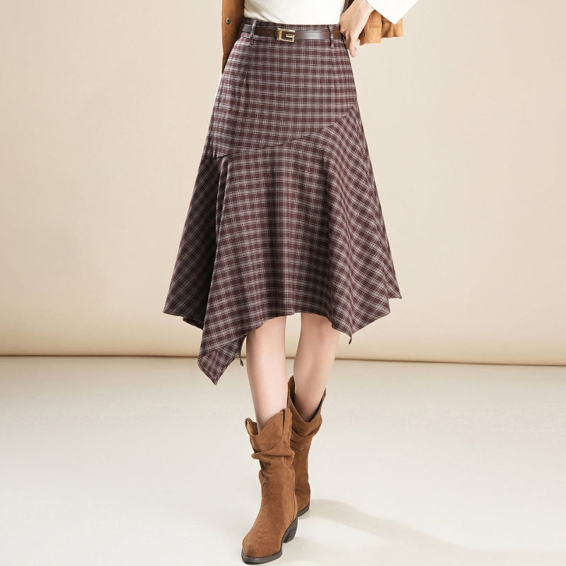 Blackbird Boutique Women's Plaid A-Line Skirt - High-Waisted, Patchwork Design