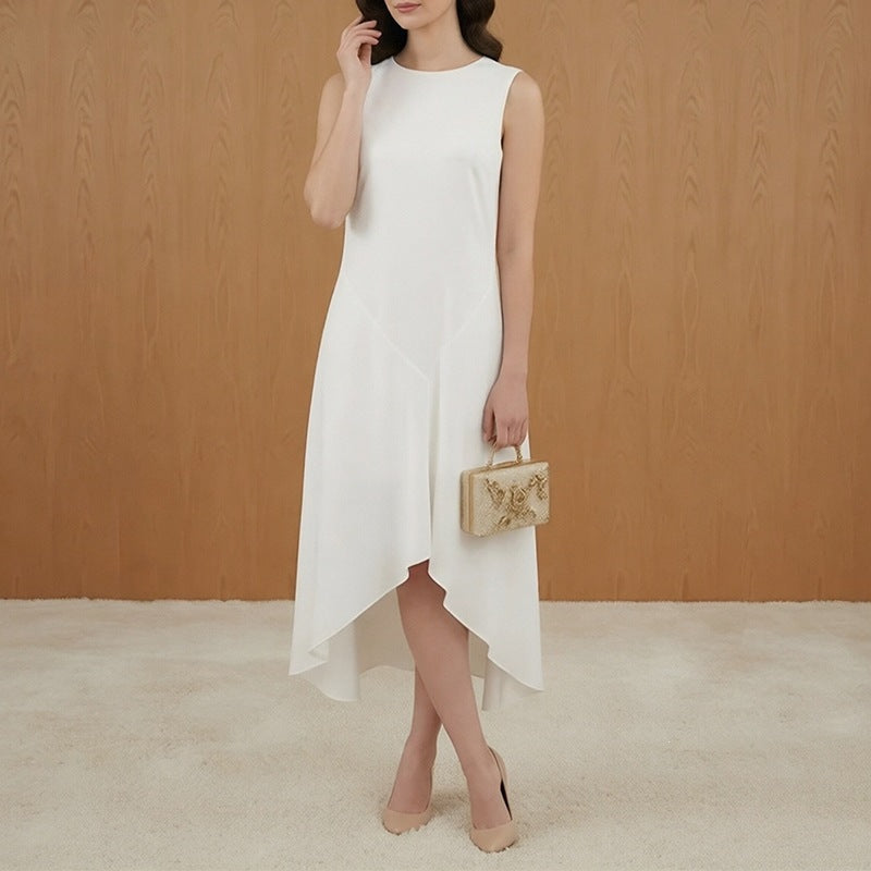 Blackbird Boutique Women's White Midi Dress - High-Waisted, Sleeveless, Slim Fit
