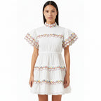 Casual Rainbow Embroidered Petal Sleeve Dress