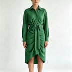 Classic Collared Draped Shirt Dress