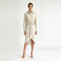 Draped Belted Shirt Dress with Collared Neck