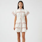 Floral Rainbow Embroidered Petal Sleeve Dress