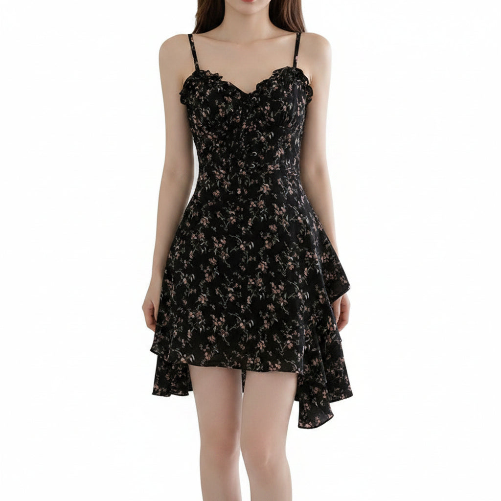 Midnight Bloom Ruffle Dress