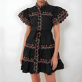 Rainbow-Embroidered Petal-Sleeve Dress