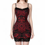 Red Rose Lace-Trim Halter Dress