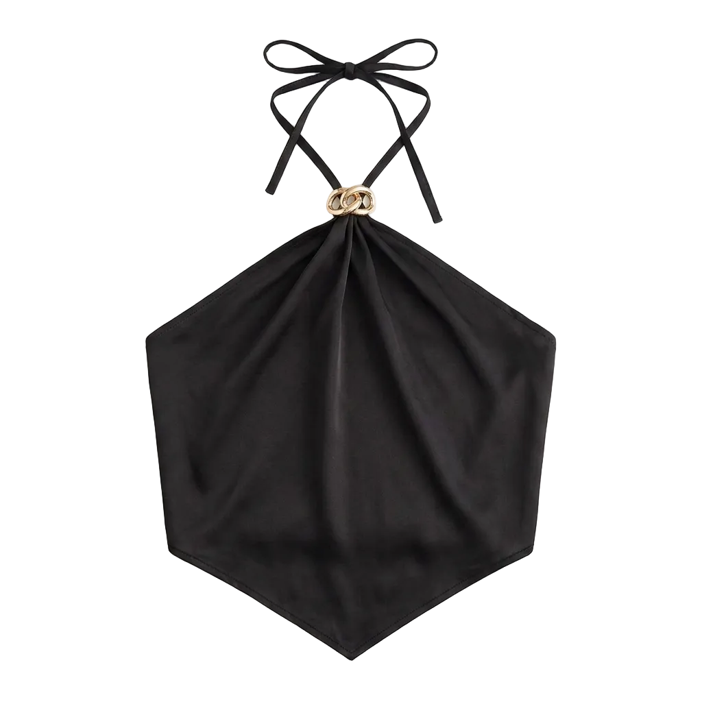 Women's Black Backless Halter Neck Lace Up Tank Top