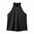 Women's Black Backless Halterneck Tank Top – Slim Fit Crop Vest - Front Side