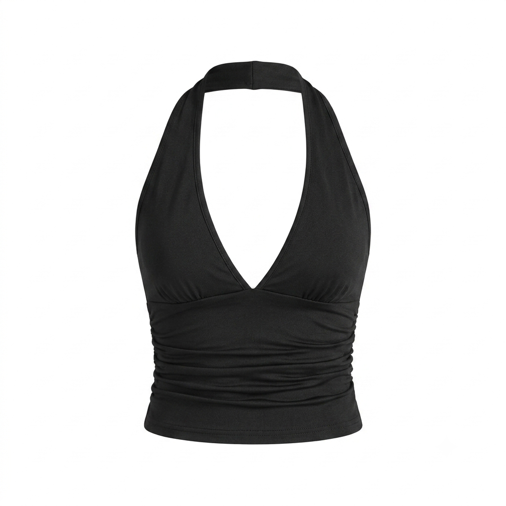 Women's Black Slash-Neck Halter Camisole – Slim Fit Summer Top