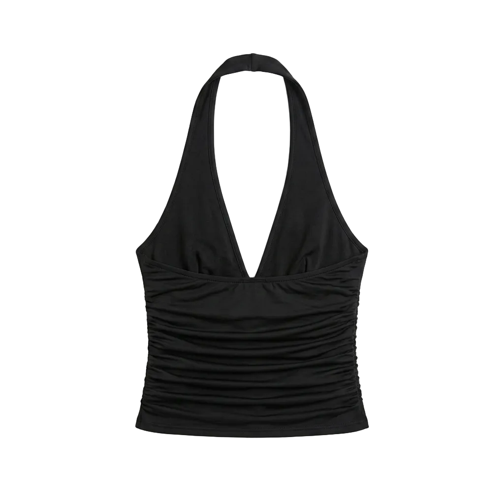 Women's Black Slash-Neck Halter Camisole – Slim Fit Summer Top - Back Side