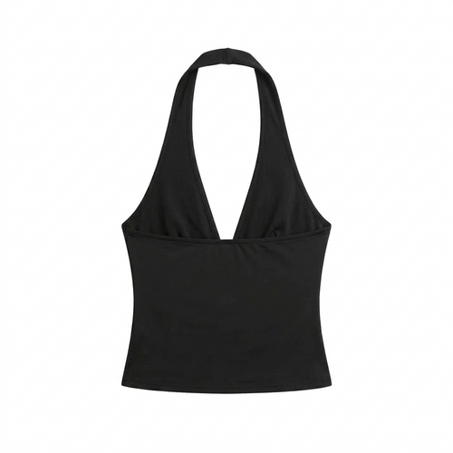 Women's Black Slash-Neck Halter Camisole  Slim Fit Summer Top - Backside
