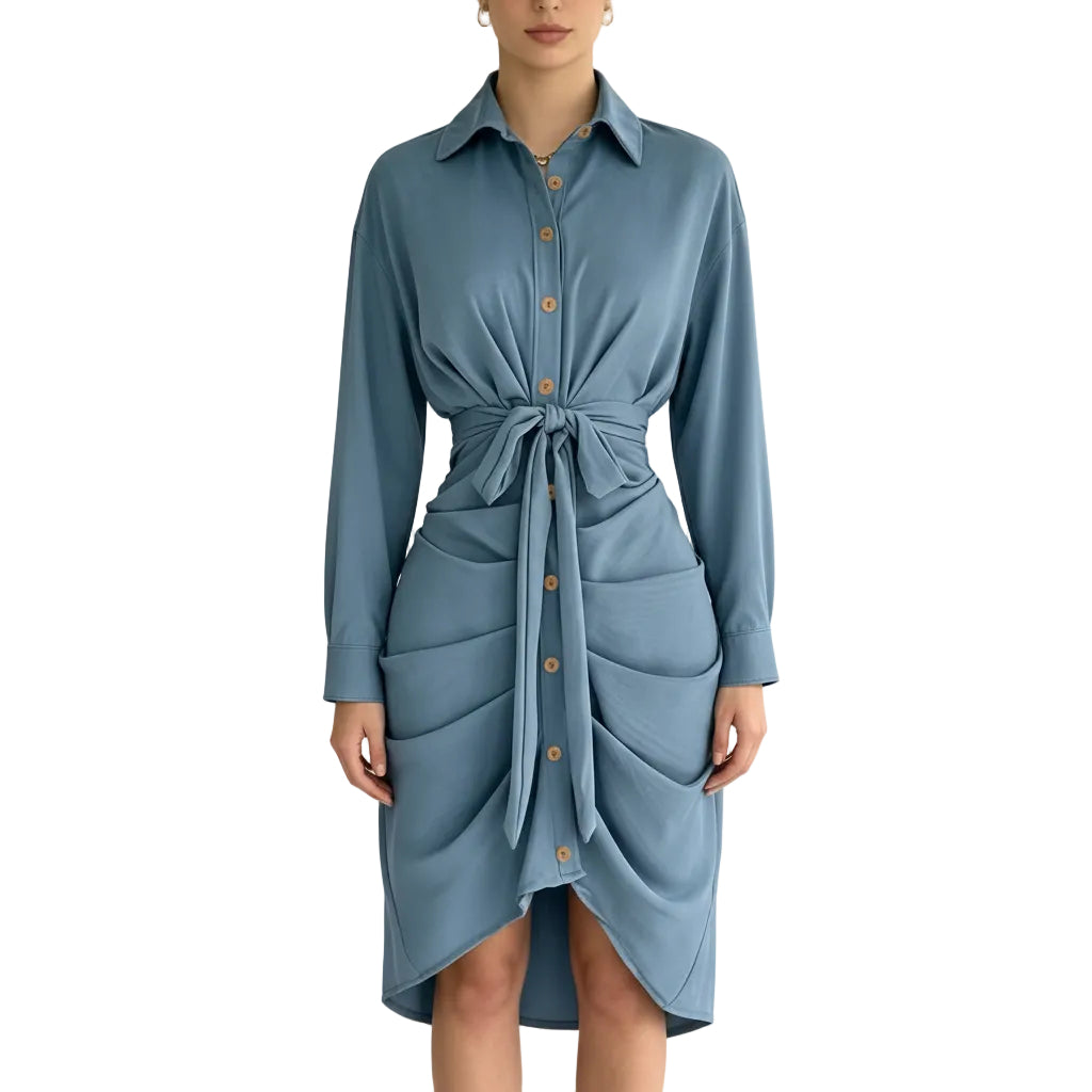 Women's Button-Down Draped Waist-Tie Dress