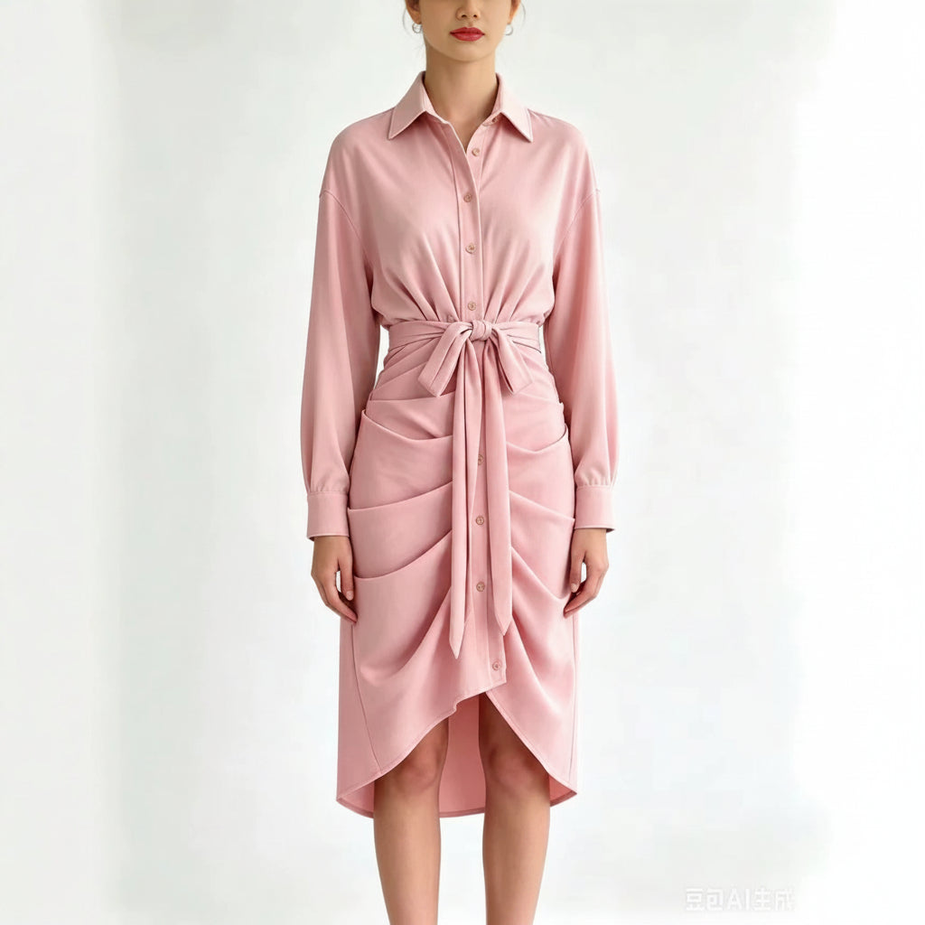 Women's Button-Up Waist-Tie Shirt Dress