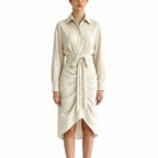Women's Draped Waist-Tie Midi Shirt Dress
