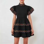 Women's Petal Sleeve Dress with Rainbow Embroidery