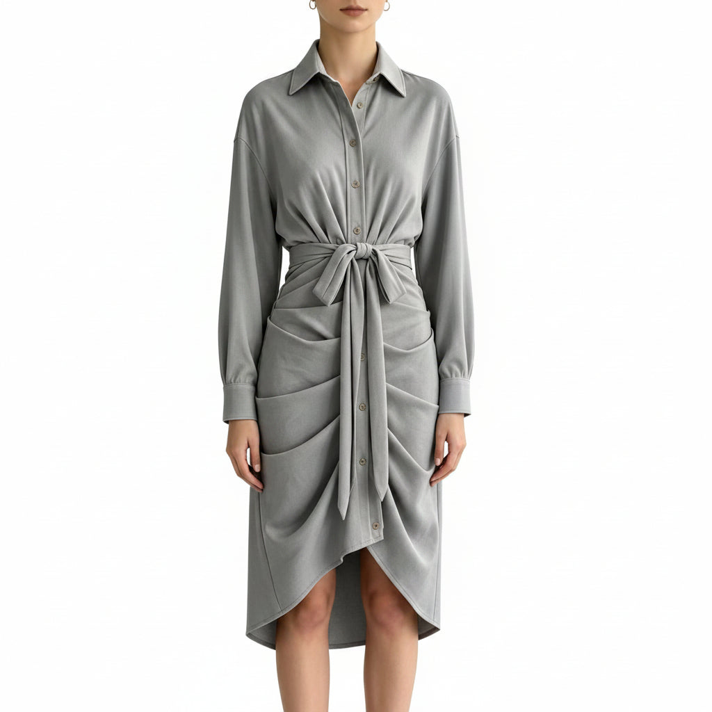 Women's Relaxed Fit Waist-Tie Shirt Dress